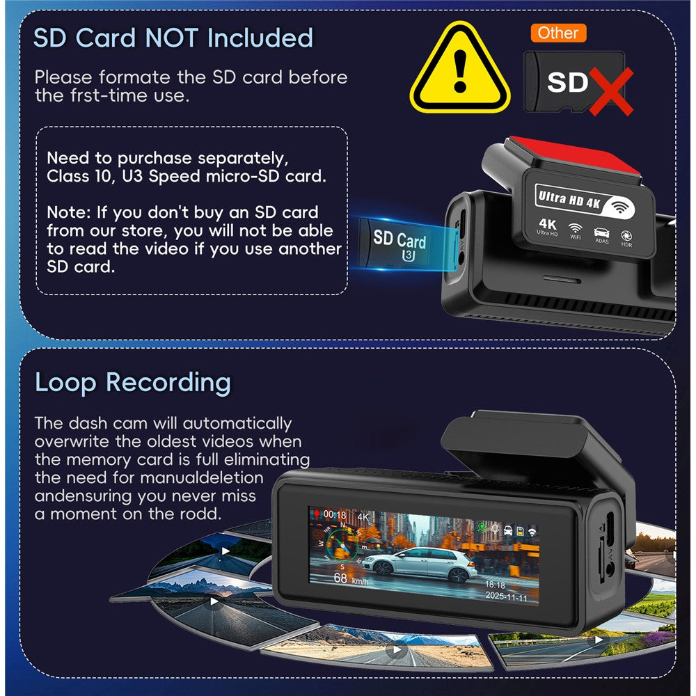 K17 Dual 4K Dash Cam Front and Rear Camera HDR Night Vision ADAS GPS Tracking 24H Parking Monitor Car DVR