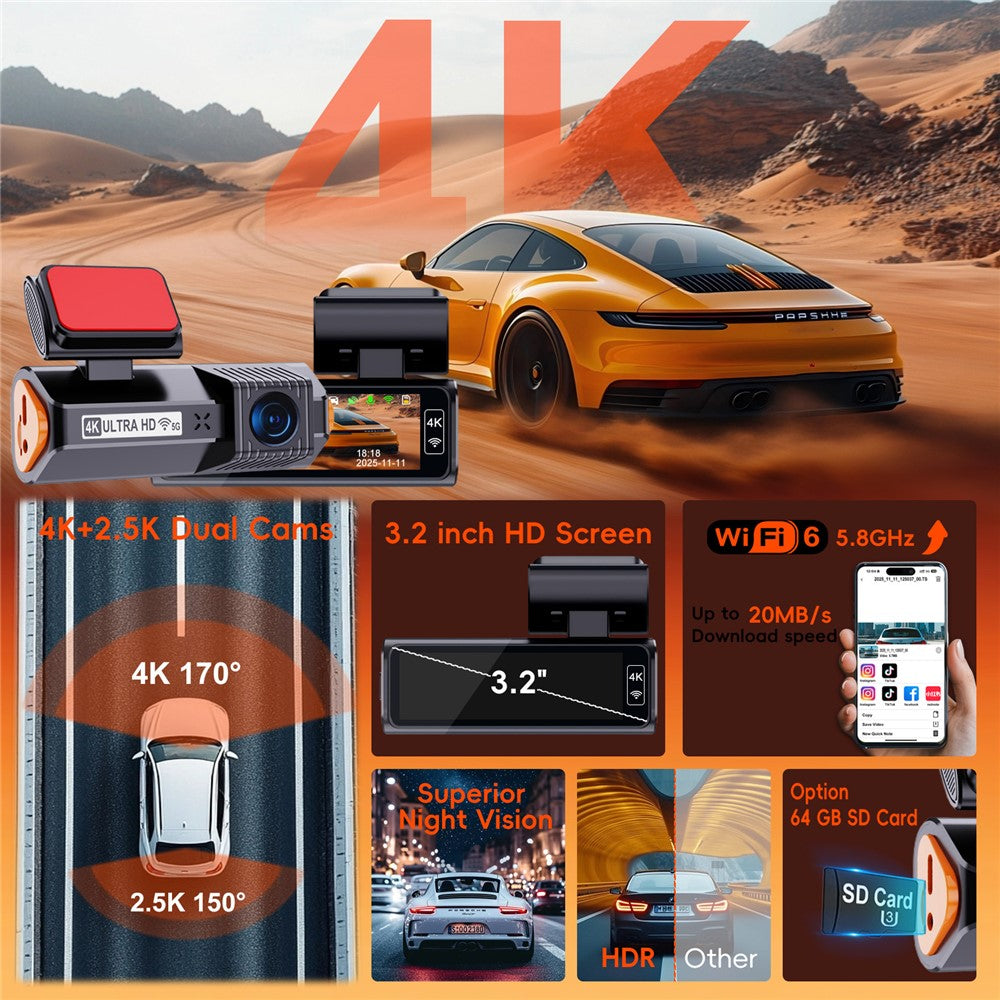 K19 4K Dash Cam ADAS Front Rear Dual Camera GPS 5G WiFi Night Vision Loop Recording Dash Camera Car DVR
