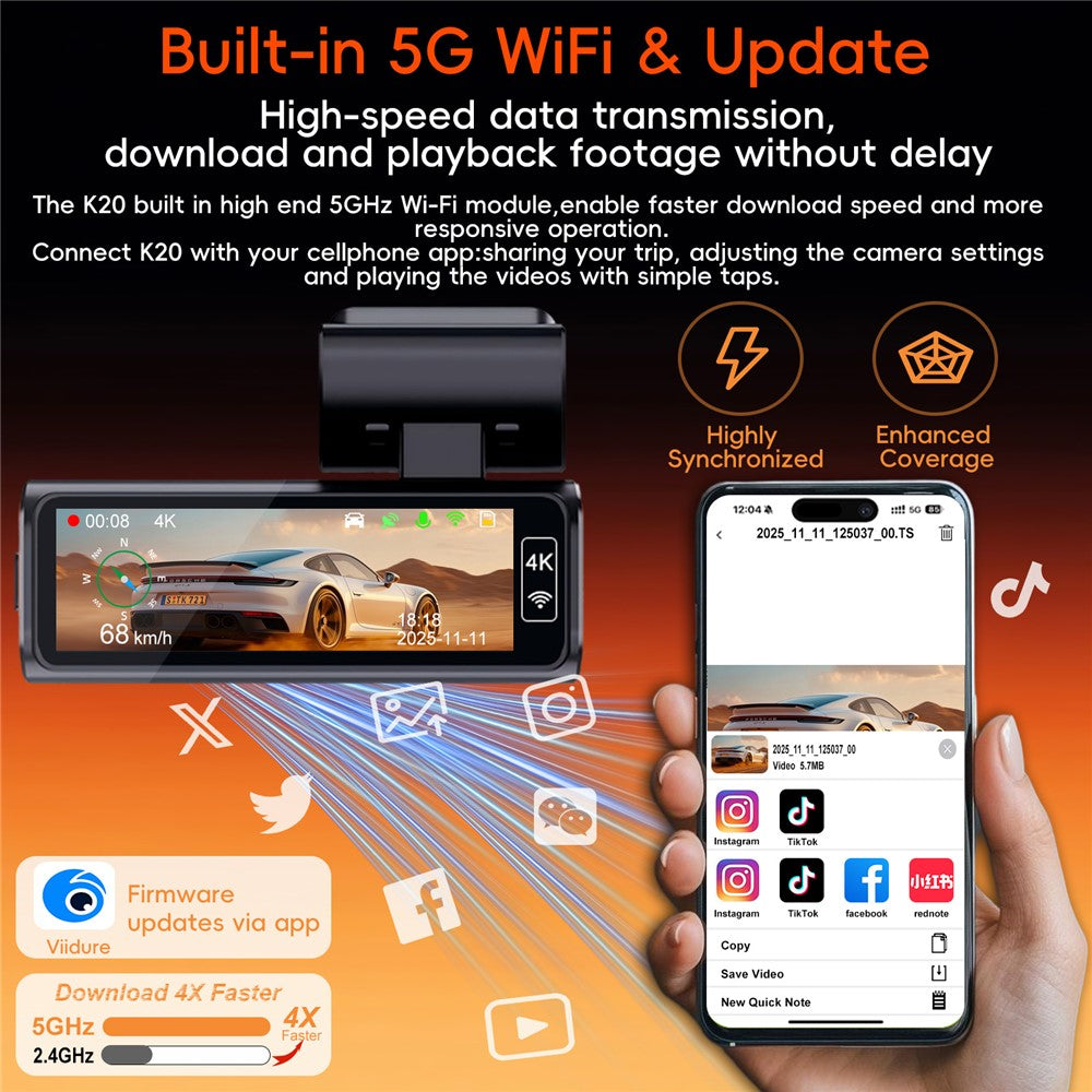 K19 4K Dash Cam ADAS Front Rear Dual Camera GPS 5G WiFi Night Vision Loop Recording Dash Camera Car DVR