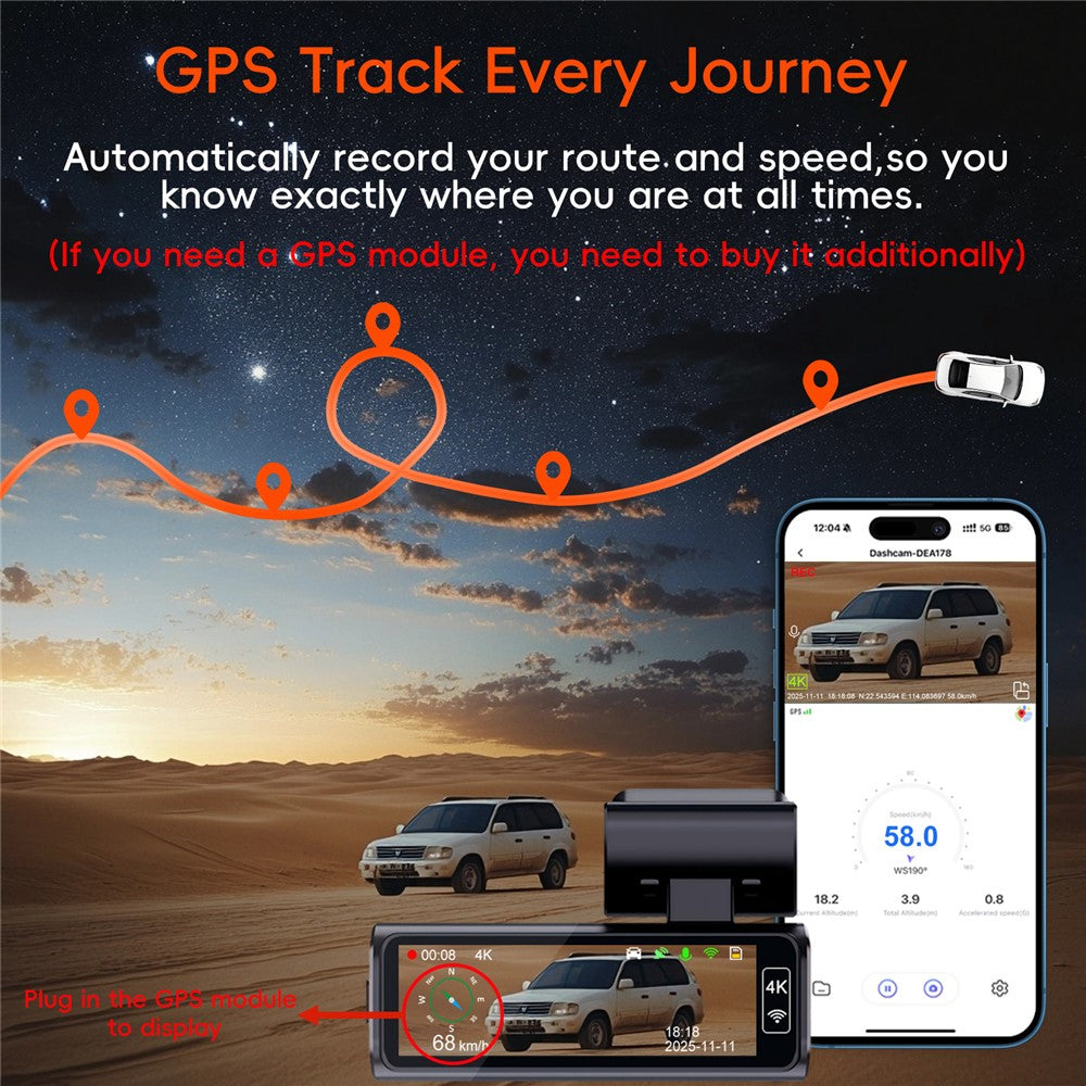 K19 4K Dash Cam ADAS Front Rear Dual Camera GPS 5G WiFi Night Vision Loop Recording Dash Camera Car DVR