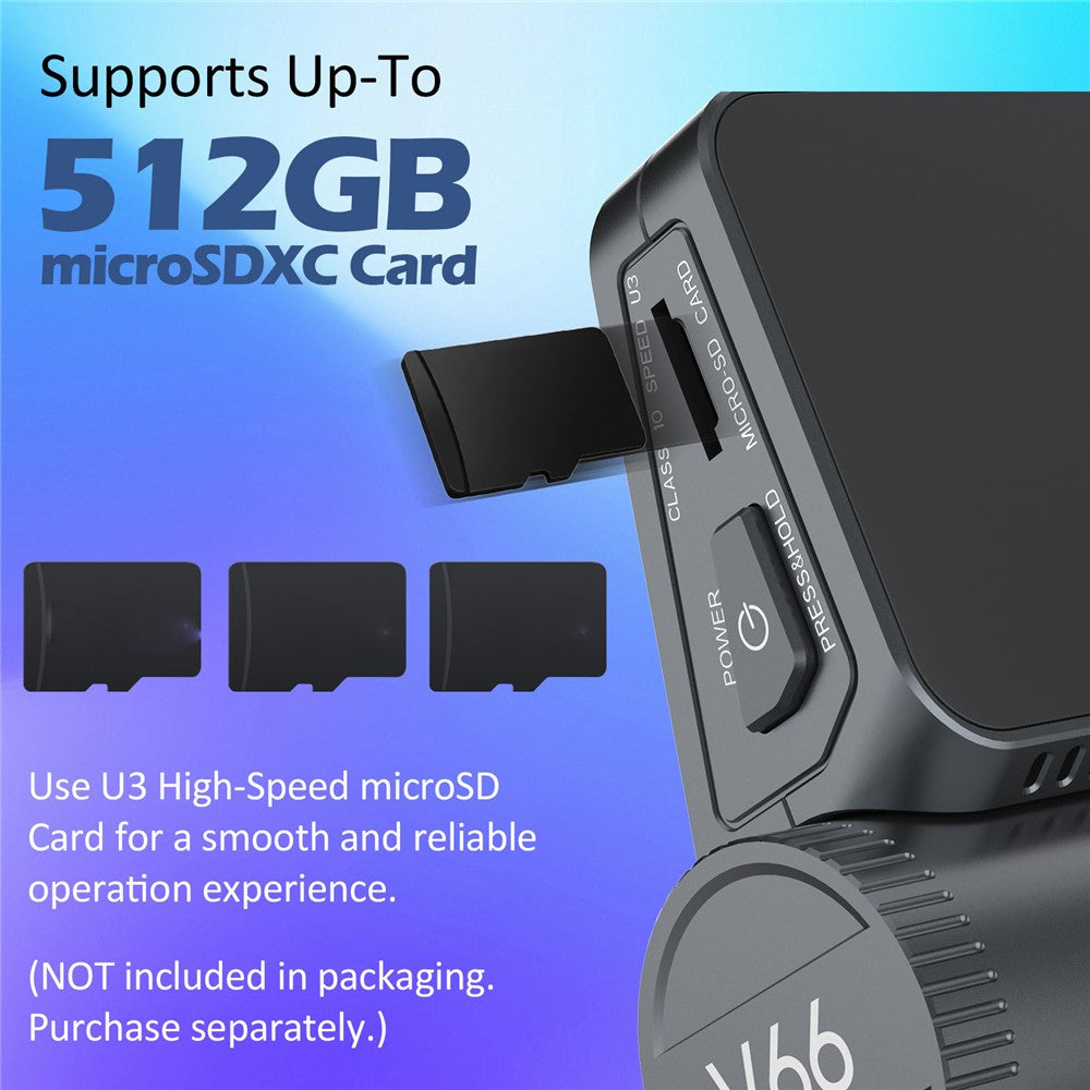 V66 Dash Cam 4K Touch Screen 3-Channel Front Cabin Rear Camera 5GHz WiFi GPS ADAS Night Vision Car DVR