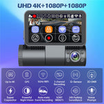 V66 Dash Cam 4K Touch Screen 3-Channel Front Cabin Rear Camera 5GHz WiFi GPS ADAS Night Vision Car DVR
