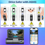 V66 Dash Cam 4K Touch Screen 3-Channel Front Cabin Rear Camera 5GHz WiFi GPS ADAS Night Vision Car DVR