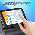 V66 Dash Cam 4K Touch Screen 3-Channel Front Cabin Rear Camera 5GHz WiFi GPS ADAS Night Vision Car DVR