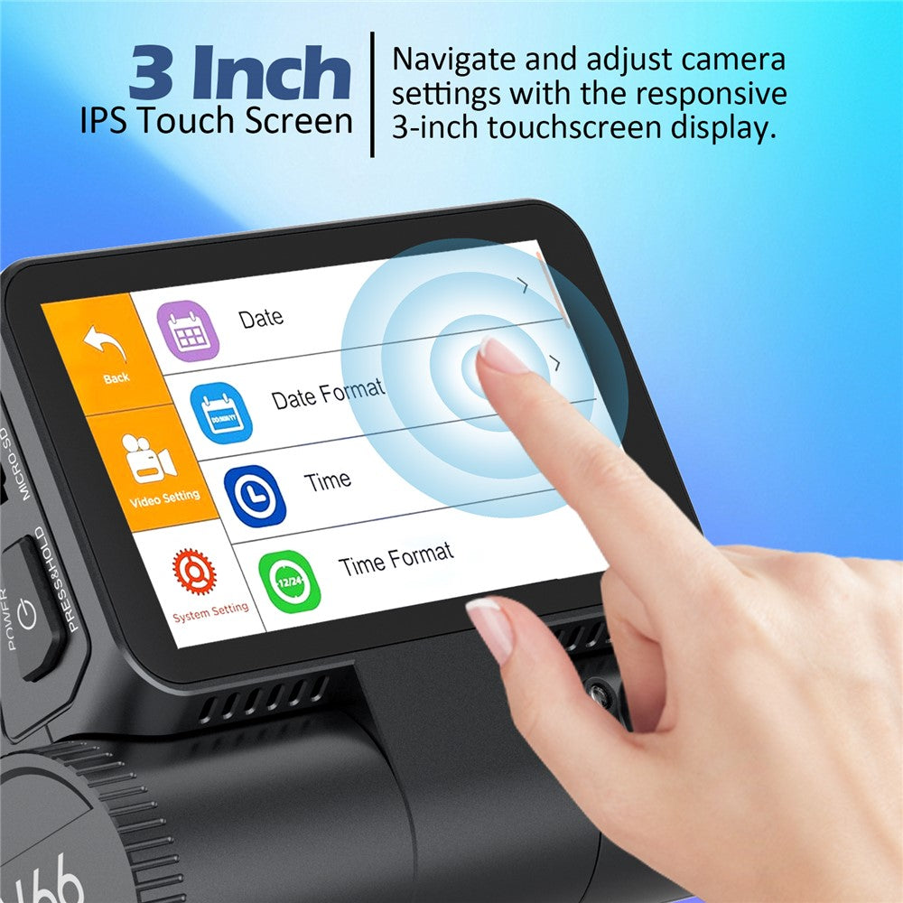 V66 Dash Cam 4K Touch Screen 3-Channel Front Cabin Rear Camera 5GHz WiFi GPS ADAS Night Vision Car DVR