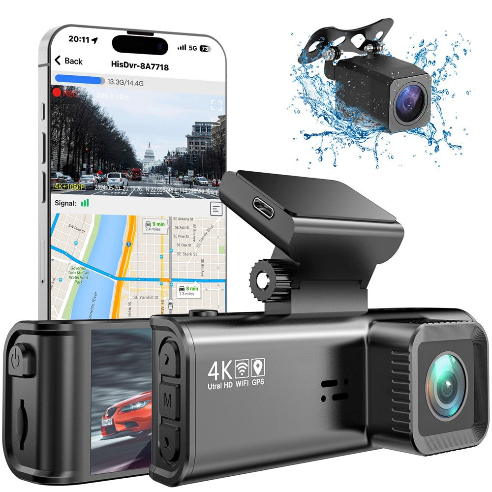 V56 4K 1080P Dash Cam Front- og Bagkamera GPS 5GHz WiFi Nattesyn Parkeringsmonitor Bil DVR