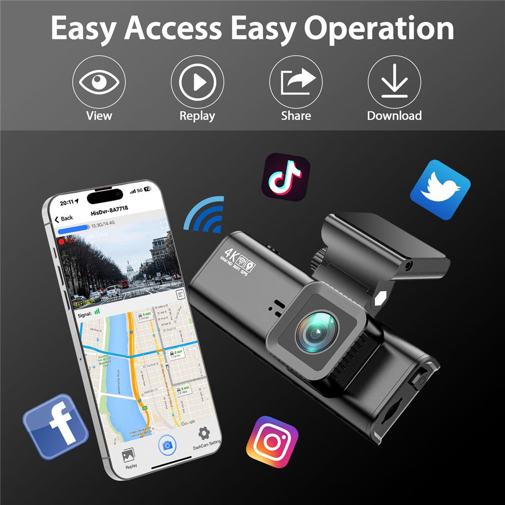V56 4K 1080P Dash Cam Front- og Bagkamera GPS 5GHz WiFi Nattesyn Parkeringsmonitor Bil DVR