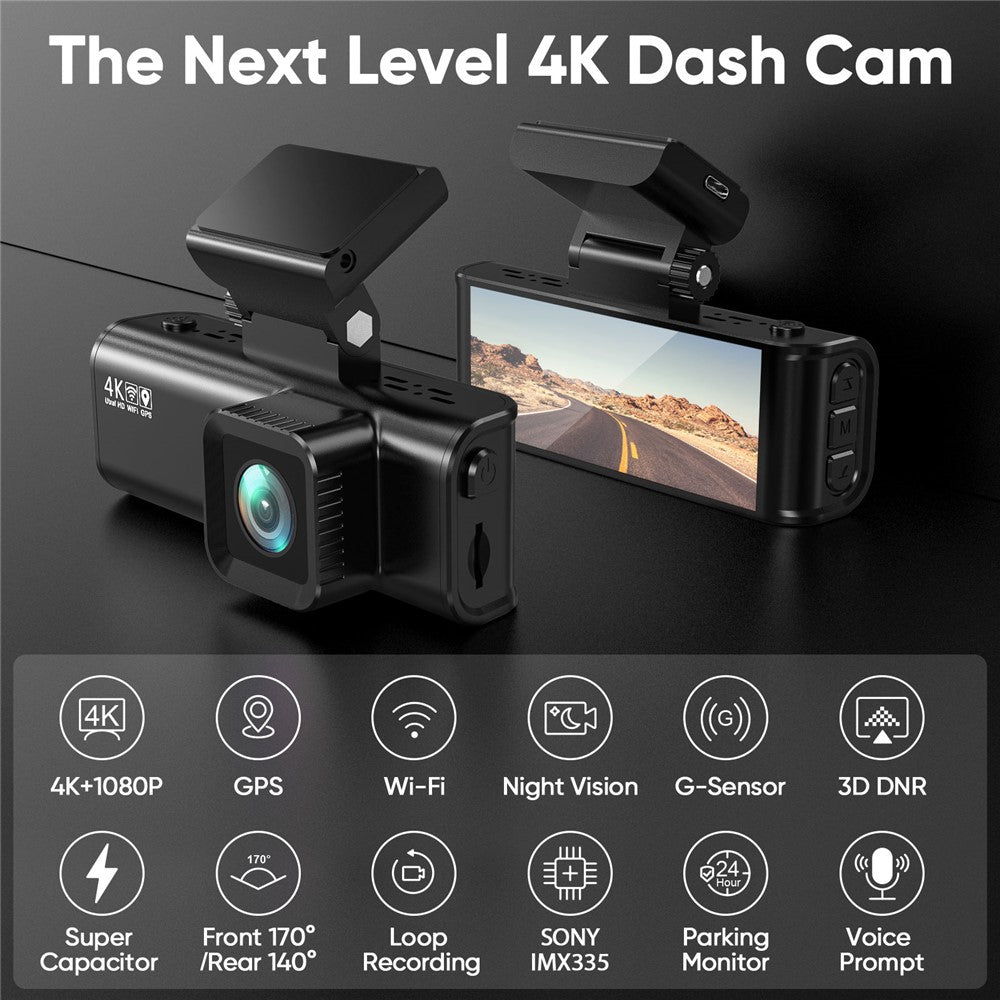 V56 4K 1080P Dash Cam Front- og Bagkamera GPS 5GHz WiFi Nattesyn Parkeringsmonitor Bil DVR