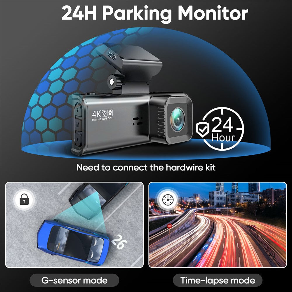 V56 4K 1080P Dash Cam Front- og Bagkamera GPS 5GHz WiFi Nattesyn Parkeringsmonitor Bil DVR