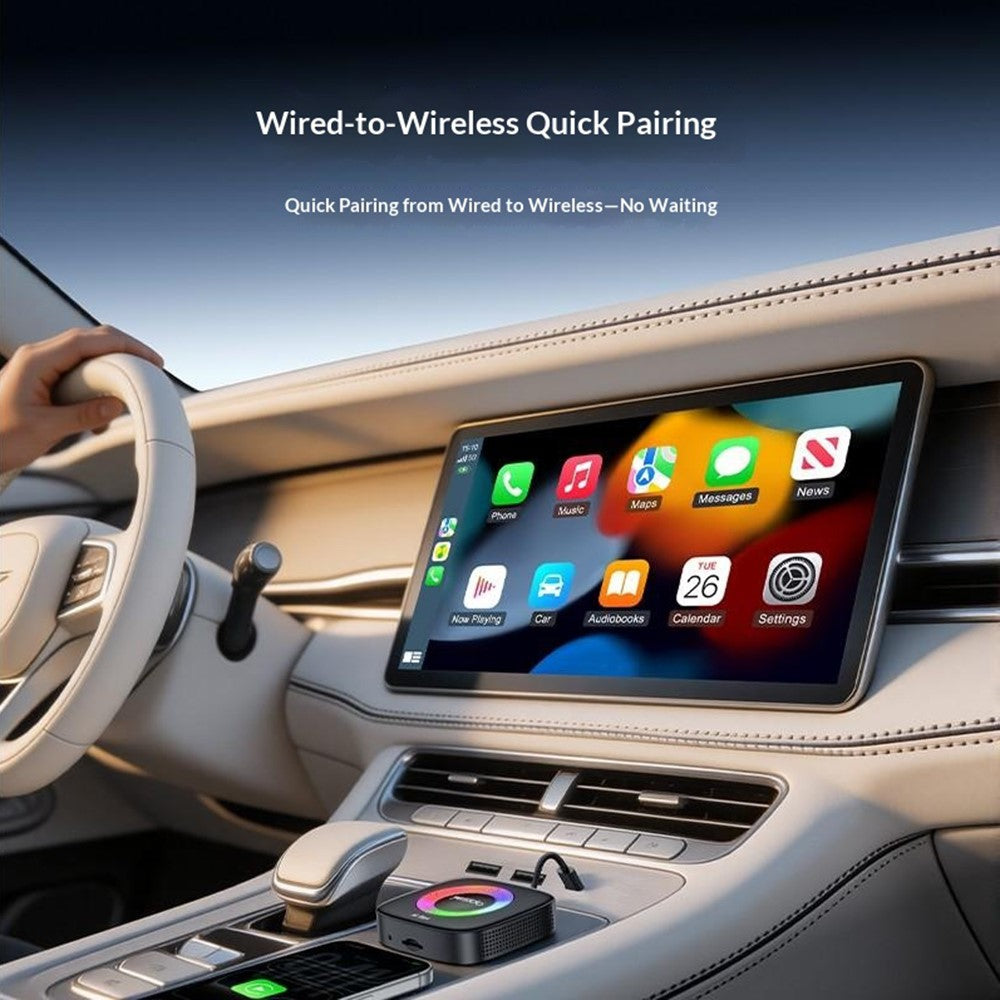 YESIDO KM33 Wireless CarPlay Android Auto AI Box 3 in 1 Dual Band WiFi Bluetooth-compatible 5.0 with RGB Light