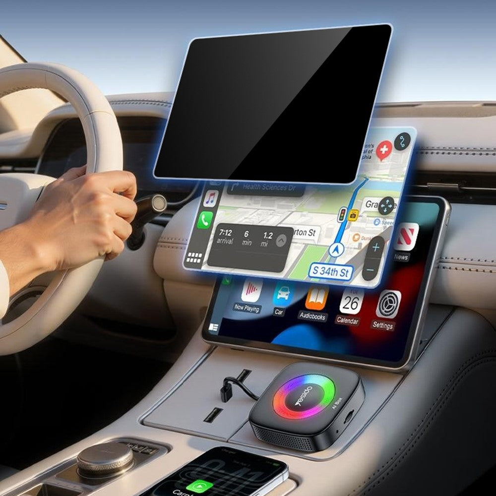 YESIDO KM33 Wireless CarPlay Android Auto AI Box 3 in 1 Dual Band WiFi Bluetooth-compatible 5.0 with RGB Light