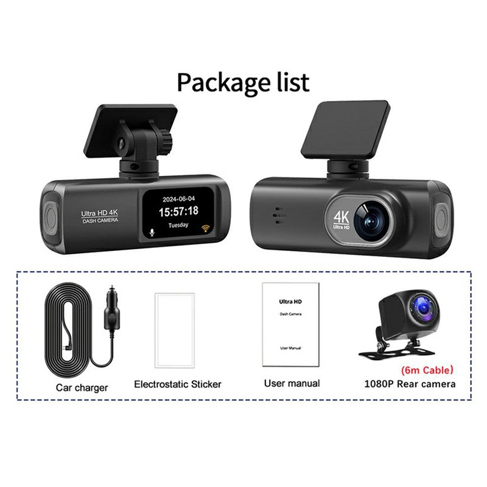 D19 MAX 4K Front + 1080P Rear Dual Lens Dash Camera Wide Angle Night Vision WiFi GPS Car Recorder