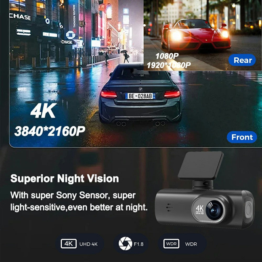 D191 MAX 4K Front + 1080P Rear Dual Lens Dash Camera Wide Angle Night Vision WiFi Car Recorder