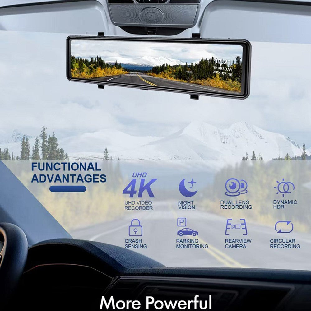 H109A 4K+1080P Dubbelinspelning WiFi Nattseende 10,1-tums Dash Cam med backspegel, driven med billaddare