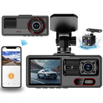 A16 3-Channel 1080P Front + 720P Cabin and Rear WiFi Car Dash Cam Loop Recording G-Sensor Parking Monitor Night Vision