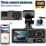 A16 3-Channel 1080P Front + 720P Cabin and Rear WiFi Car Dash Cam Loop Recording G-Sensor Parking Monitor Night Vision