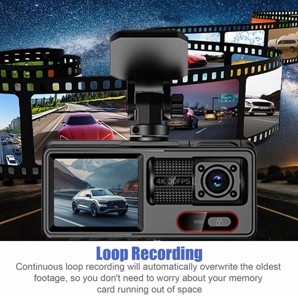 A16 3-Channel 1080P Front + 720P Cabin and Rear WiFi Car Dash Cam Loop Recording G-Sensor Parking Monitor Night Vision
