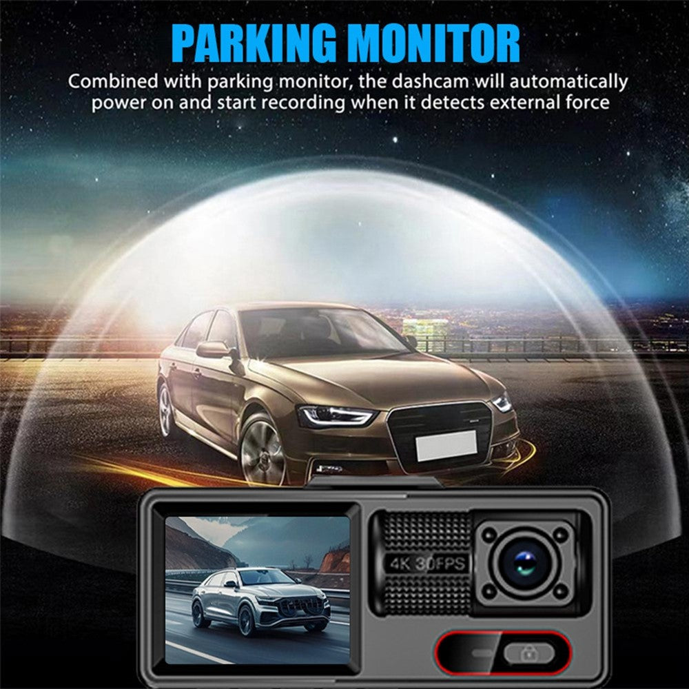 A16 3-Channel 1080P Front + 720P Cabin and Rear WiFi Car Dash Cam Loop Recording G-Sensor Parking Monitor Night Vision