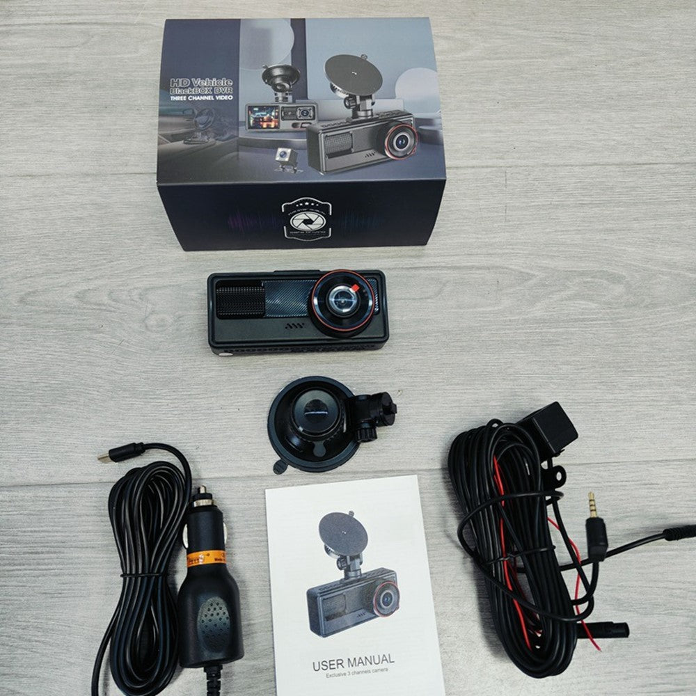 A16 3-Channel 1080P Front + 720P Cabin and Rear WiFi Car Dash Cam Loop Recording G-Sensor Parking Monitor Night Vision