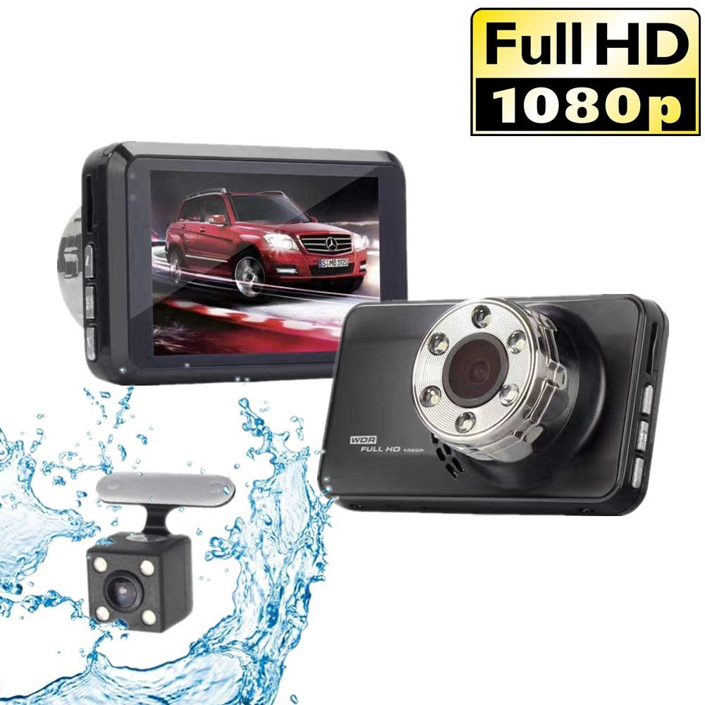 T638+ Dash Cam med dubbla objektiv, Full HD 1080P fram + 720P bak med DVR och WDR-kollisionsdetektering för inspelning av bilkörning