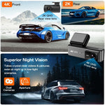K35-1 Front 4K + Rear 2K Dual Channel Dashcam with 3.59 inch IPS Display ADAS BSD Night Vision, Car Charger Powered
