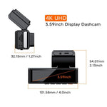 K35-1 Front 4K + Rear 2K Dual Channel Dashcam with 3.59 inch IPS Display ADAS BSD Night Vision, Car Charger Powered