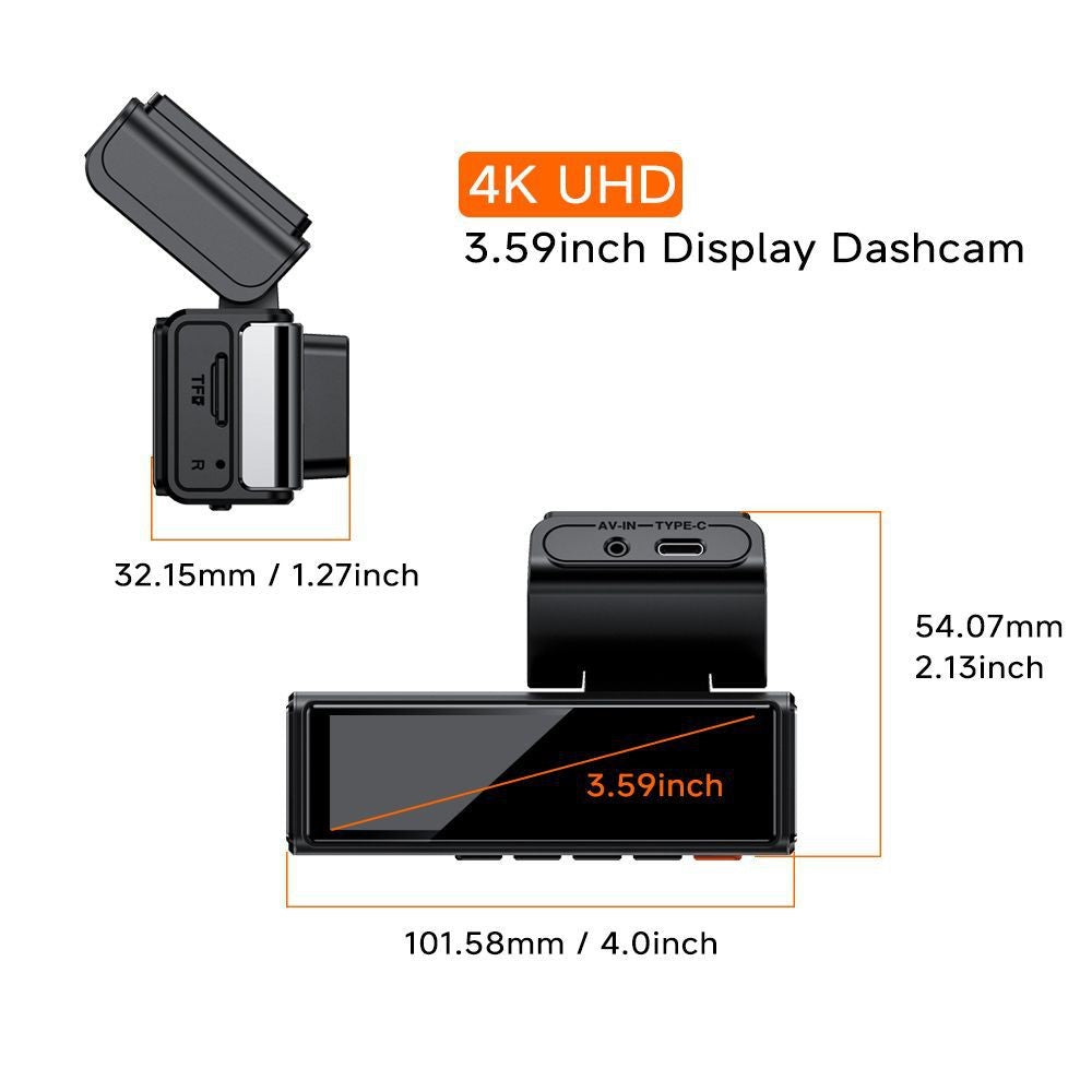 K35-1 Front 4K + Rear 2K Dual Channel Dashcam with 3.59 inch IPS Display ADAS BSD Night Vision, Car Charger Powered