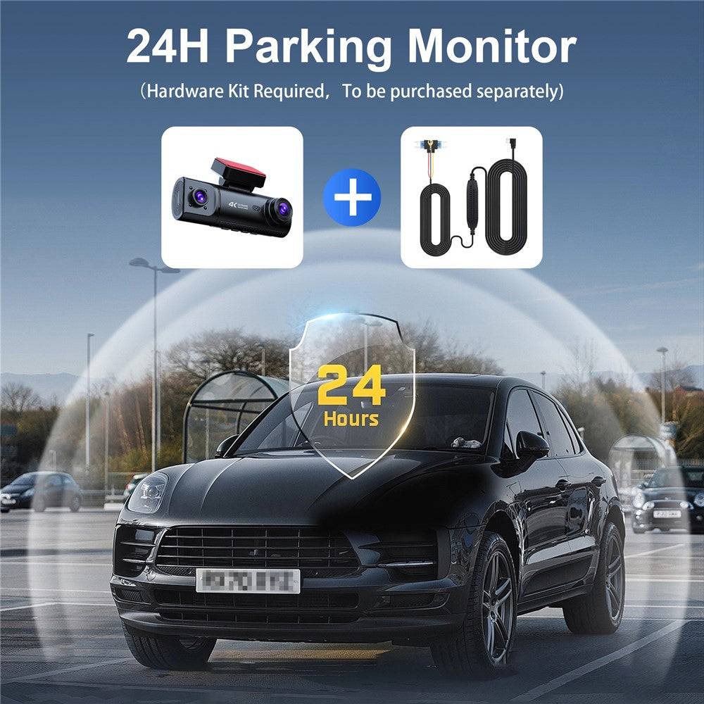 V20-1 3-kanals 4K Dash Cam med 4K fram + 1080P interiör + 1080P bak, nattseende, bil-DVR, 24-timmars parkeringsövervakning, ACC-driven