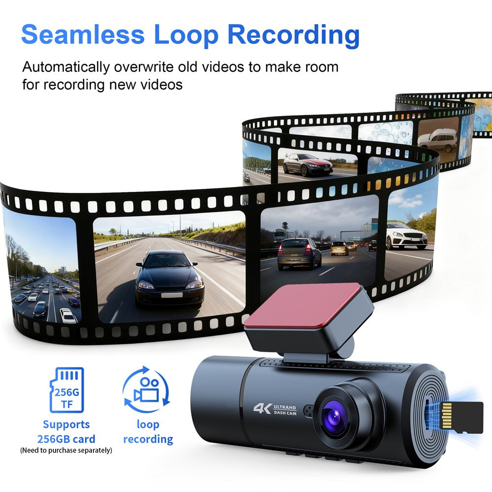 V20-1 3-kanals 4K Dash Cam med 4K fram + 1080P interiör + 1080P bak, nattseende, bil-DVR, 24-timmars parkeringsövervakning, ACC-driven