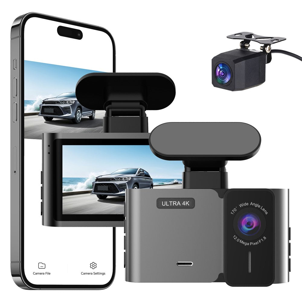 A29-4 Inbyggd GPS WiFi 4K fram + 2K bak Dubbelkanalig inspelning Dash Cam 24-timmars parkeringsövervakning, ACC-driven