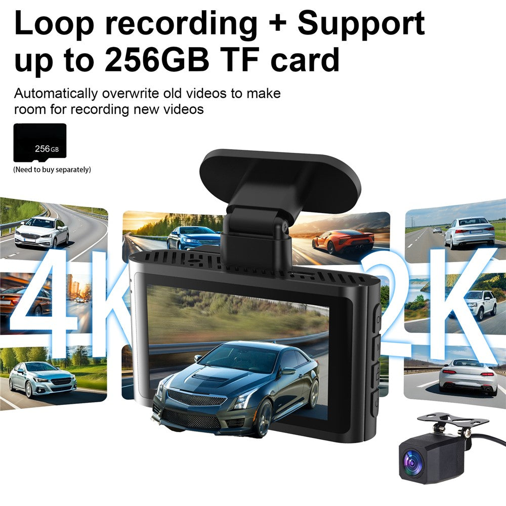 A29-4 Inbyggd GPS WiFi 4K fram + 2K bak Dubbelkanalig inspelning Dash Cam 24-timmars parkeringsövervakning, ACC-driven