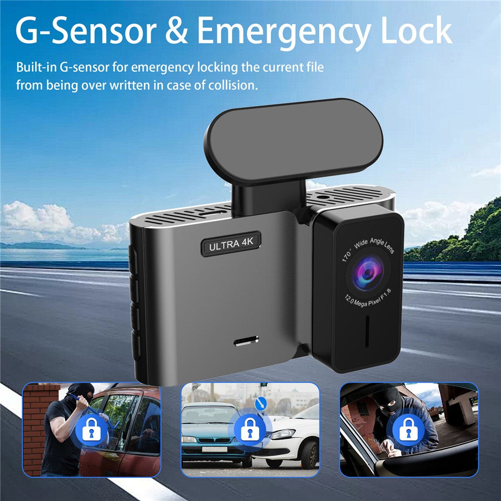 A29-4 Inbyggd GPS WiFi 4K fram + 2K bak Dubbelkanalig inspelning Dash Cam 24-timmars parkeringsövervakning, ACC-driven