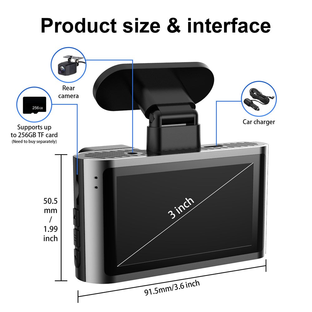 A29-4 Inbyggd GPS WiFi 4K fram + 2K bak Dubbelkanalig inspelning Dash Cam 24-timmars parkeringsövervakning, ACC-driven