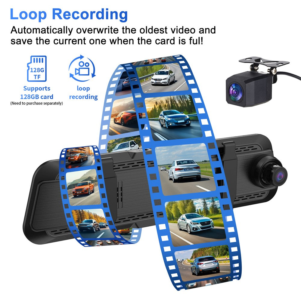 S480-1 24 timmars parkeringsövervakning fram 4K+ interiör 2K+bak 2K 3-kanals dashcam 9,66 tums pekskärm backspegel med WiFi, ACC-driven