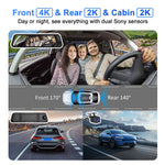 S480-1 24 timmars parkeringsövervakning fram 4K+ interiör 2K+bak 2K 3-kanals dashcam 9,66 tums pekskärm backspegel med WiFi, ACC-driven