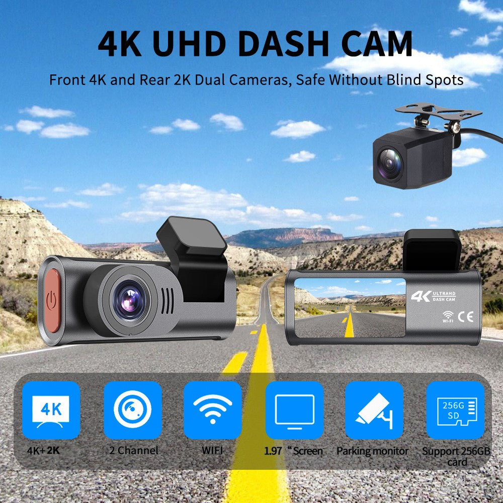 D28-2 24-timers parkeringsmonitor Foran 4K + Bag 2K Dobbeltkanals Dash Cam Indbygget WiFi G-sensor Nattesyn, ACC-drevet