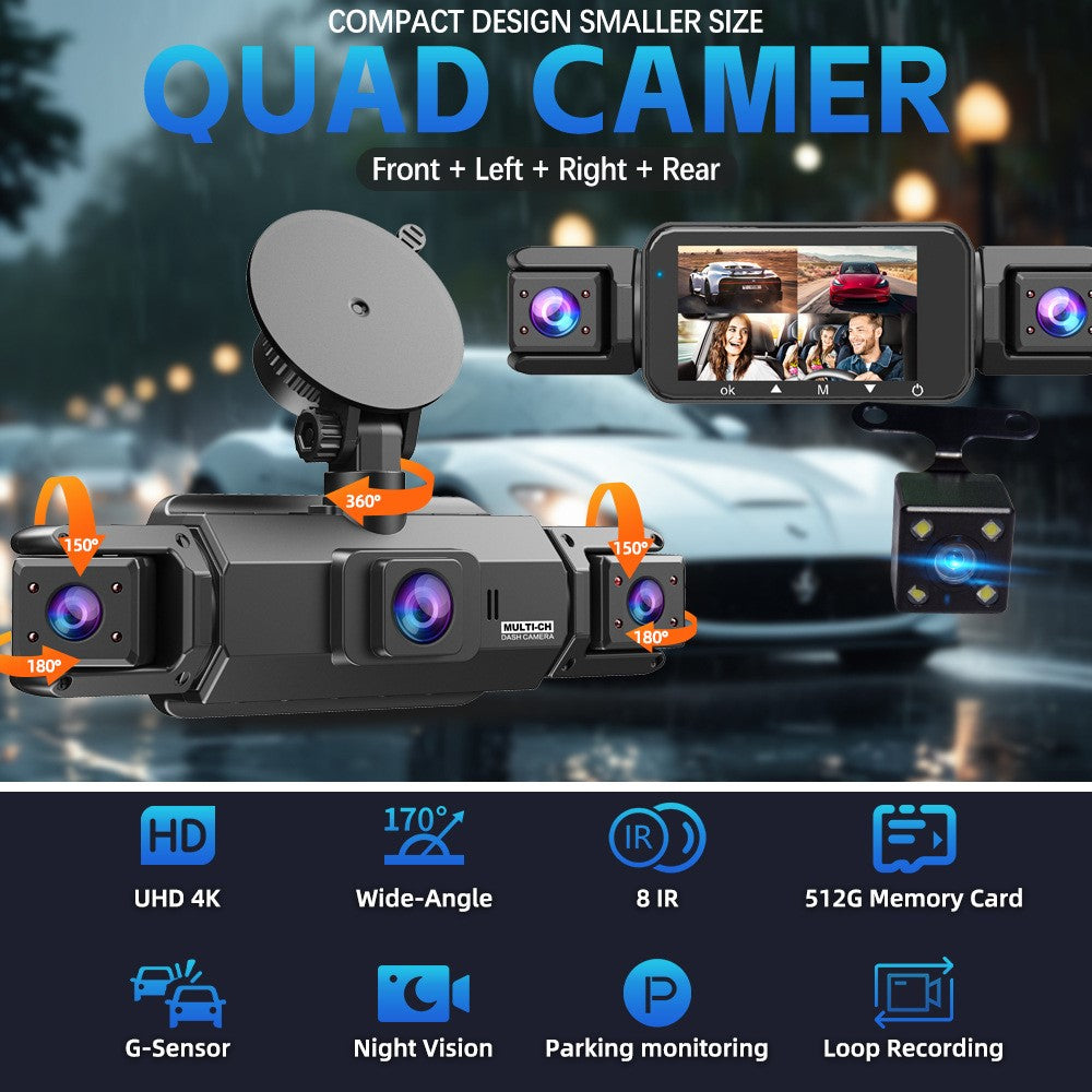 W5N-1 4-Channel 1080P Full HD Dash Camera with 360 Degree Panoramic View Infrared Night Vision WiFi Connected Car DVR