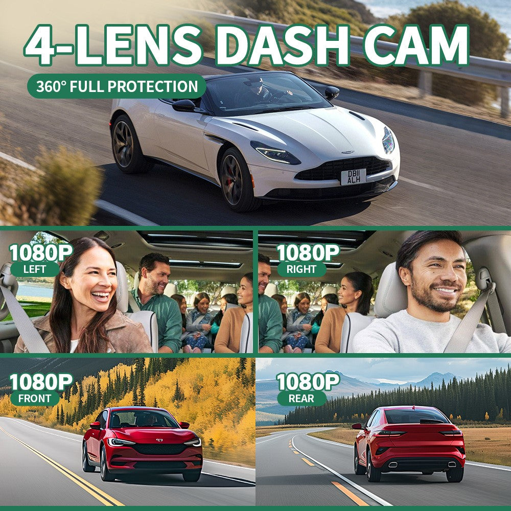 W5N-1 4-Channel 1080P Full HD Dash Camera with 360 Degree Panoramic View Infrared Night Vision WiFi Connected Car DVR