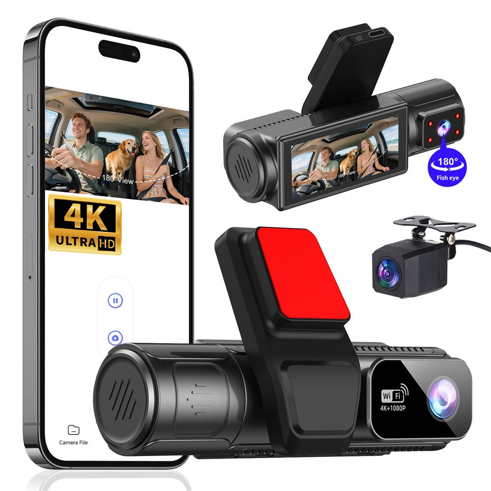 M40-1 3-kanals 4K Dash Cam med 4K fram + 1K interiör + 1K bak Tre linser Bil-DVR WiFi GPS G-sensor för inspelning av fordonskörning