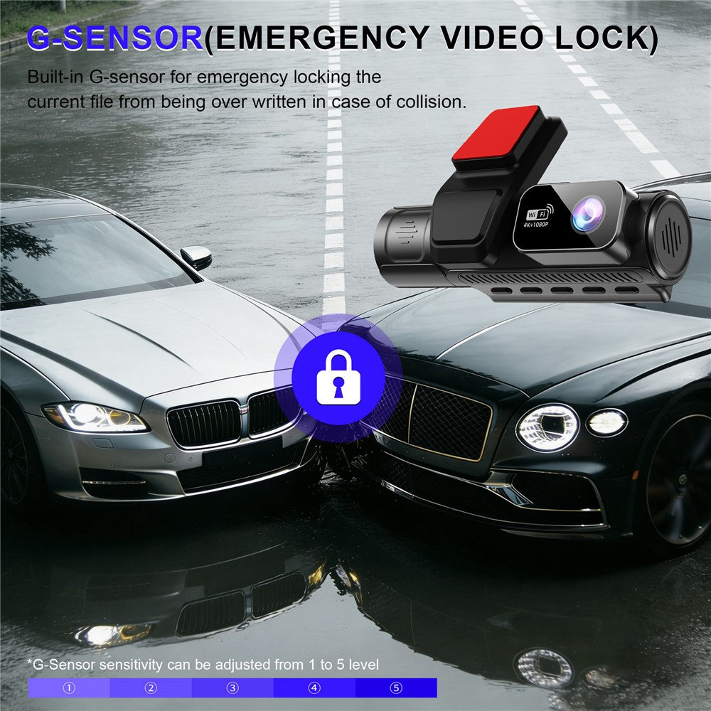 M40-1 3-kanals 4K Dash Cam med 4K fram + 1K interiör + 1K bak Tre linser Bil-DVR WiFi GPS G-sensor för inspelning av fordonskörning