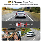 M40-1 3-kanals 4K Dash Cam med 4K fram + 1K interiör + 1K bak Tre linser Bil-DVR WiFi GPS G-sensor för inspelning av fordonskörning