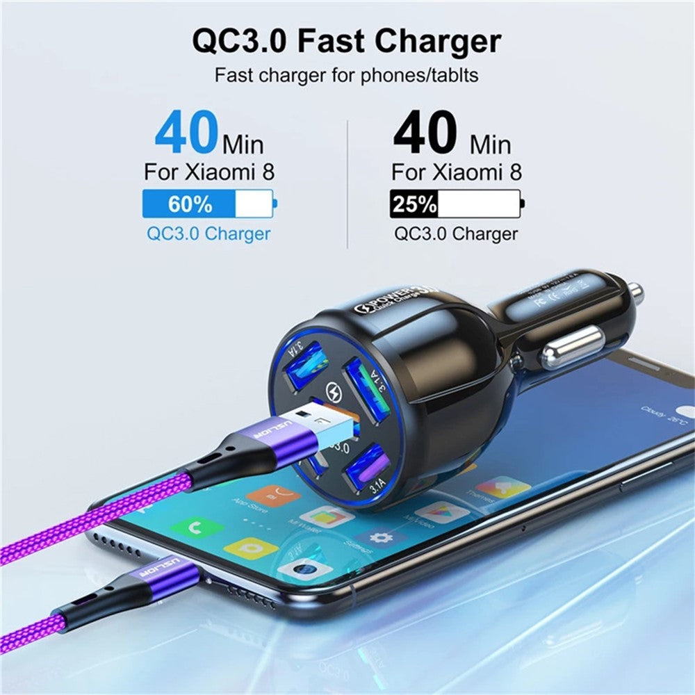 BK-359 Biloplader med fem opladningsporte QC 3.0 USB Hurtig Biloplader Strømadapter