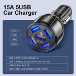 BK-359 Biloplader med fem opladningsporte QC 3.0 USB Hurtig Biloplader Strømadapter