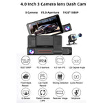 H208 4" IPS Screen 2.5D 3-Lens Car Dash Cam Full HD 1080P Car Video Recorder 120-Degree Wide Angle Car Recorder