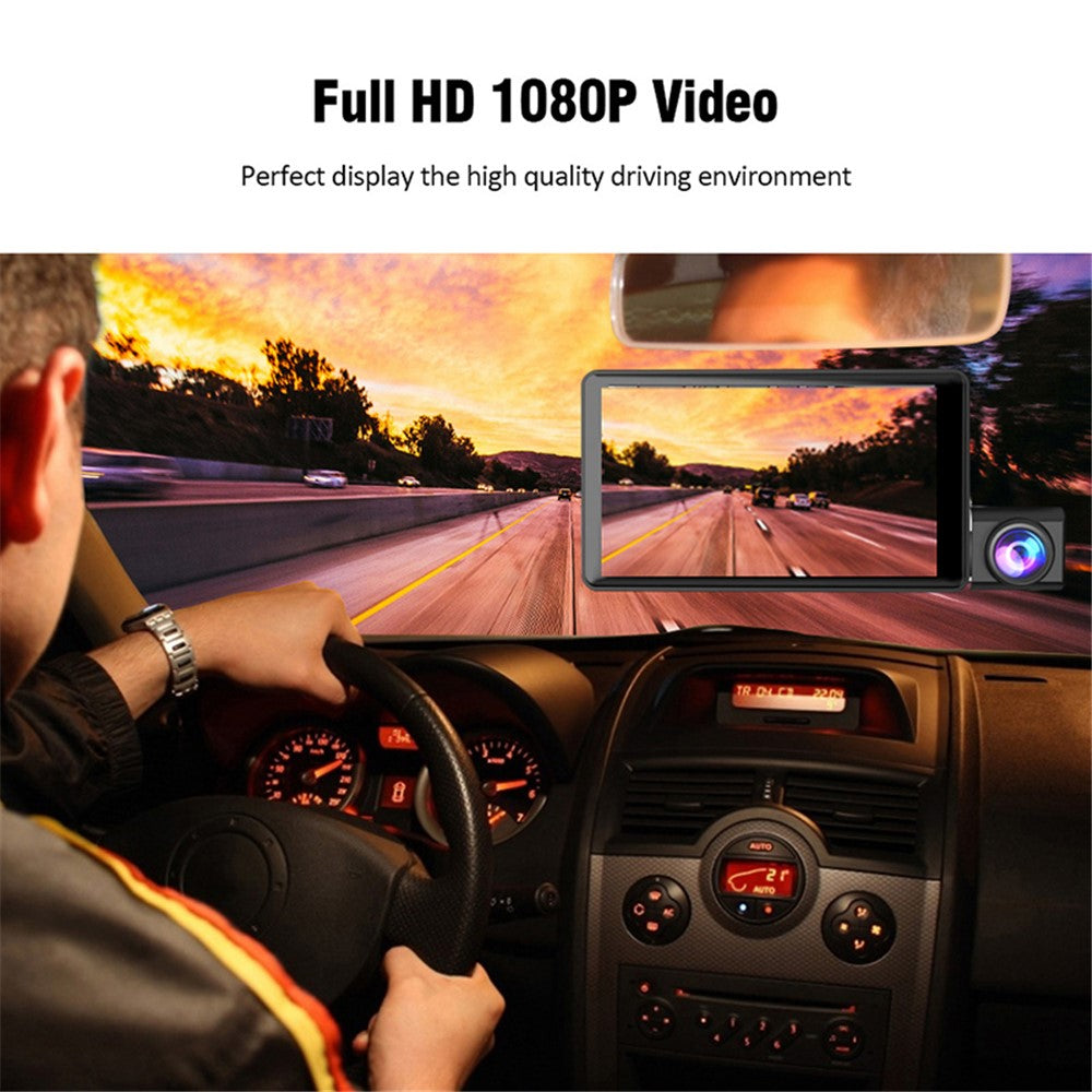 H208 4" IPS Screen 2.5D 3-Lens Car Dash Cam Full HD 1080P Car Video Recorder 120-Degree Wide Angle Car Recorder