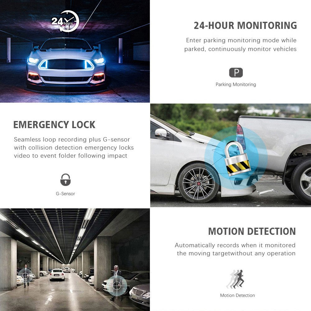H208 4" IPS Screen 2.5D 3-Lens Car Dash Cam Full HD 1080P Car Video Recorder 120-Degree Wide Angle Car Recorder