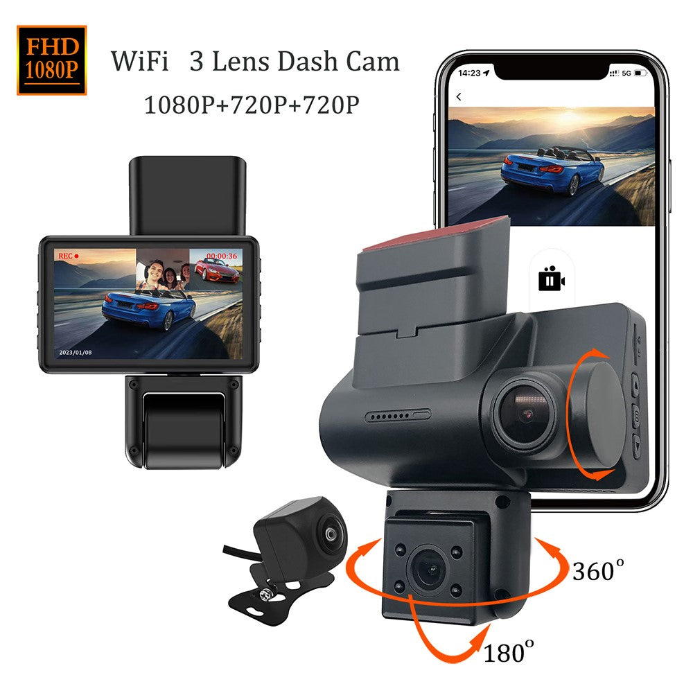 JX606 WiFi-bil-DVR-dashcam 1080P HD-parkeringsovervågning loopoptagelse 3 kameraer kørselsoptager