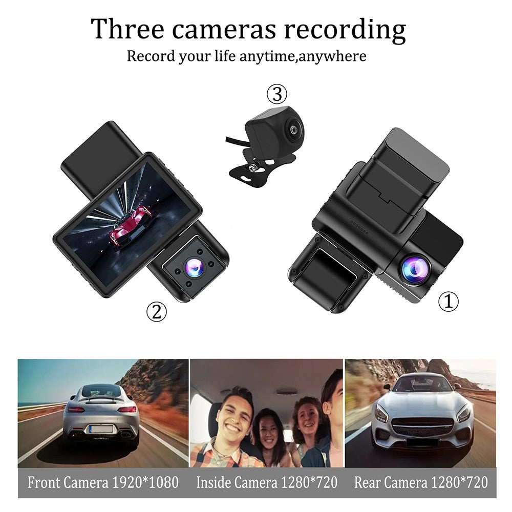 JX606 WiFi-bil-DVR-dashcam 1080P HD-parkeringsovervågning loopoptagelse 3 kameraer kørselsoptager