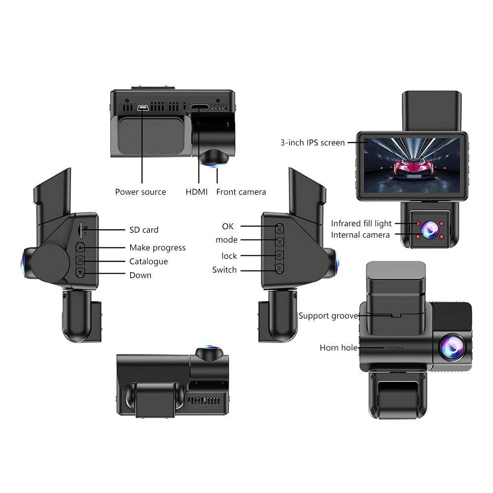 JX606 WiFi-bil-DVR-dashcam 1080P HD-parkeringsovervågning loopoptagelse 3 kameraer kørselsoptager