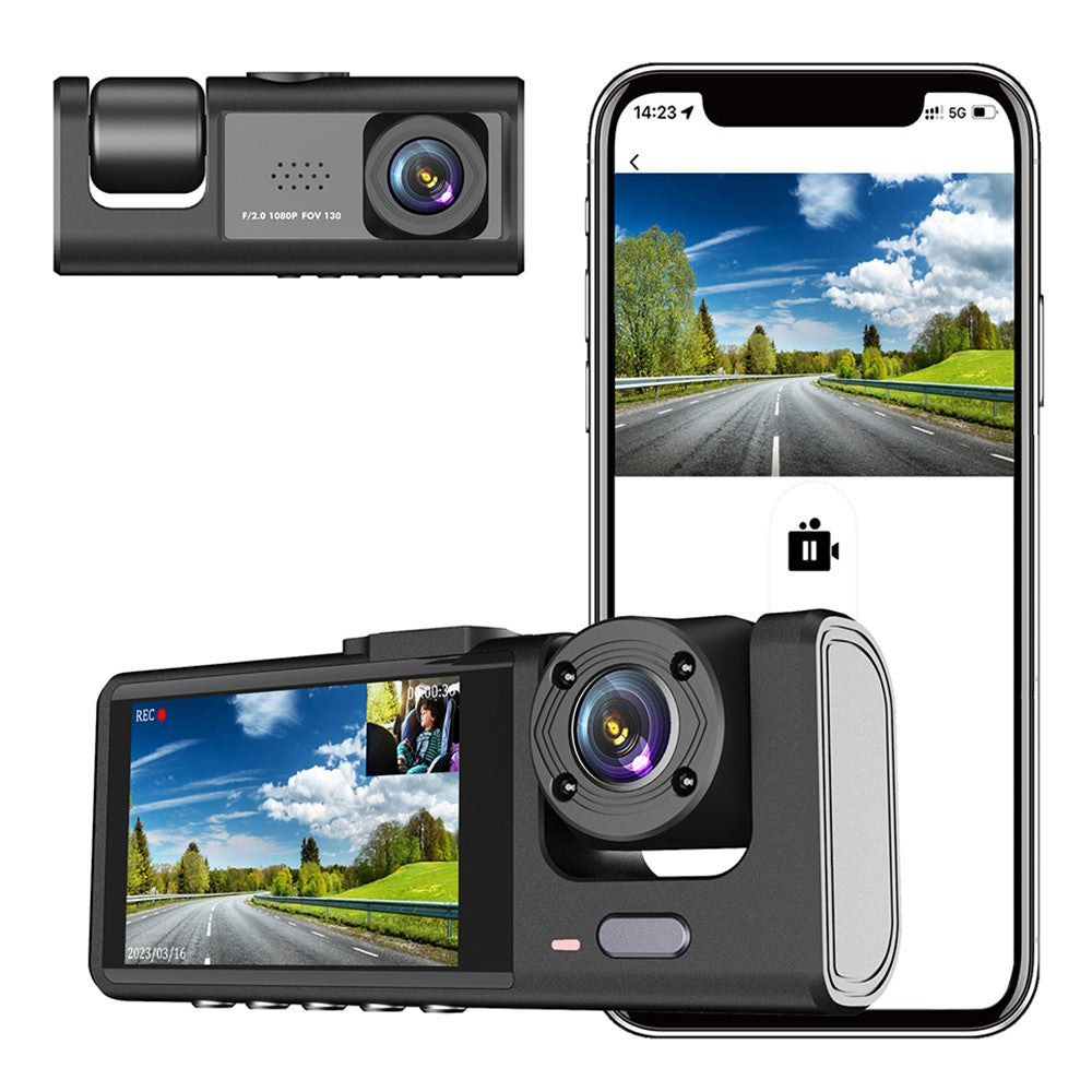 Y16 bil-DVR-dashcam 1080P HD med parkeringsovervågning, 3 kameraer og køreoptager